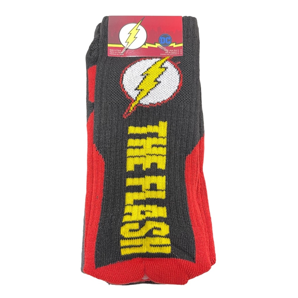 DC Comics The Flash Adult Crew Socks 2 Pairs Black Yellow Red, Size 6-12